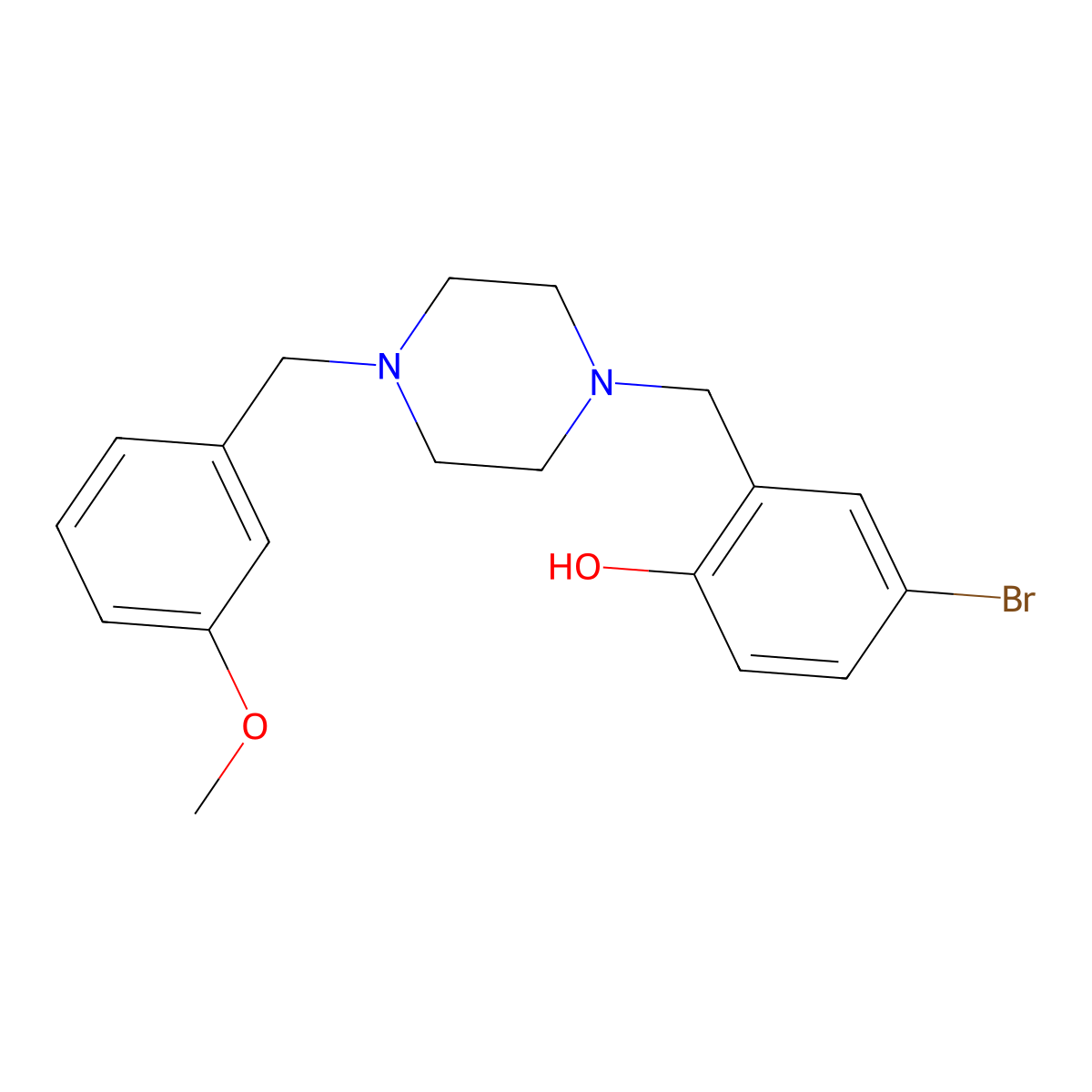 4-Bromo-2-{[4-(3-methoxybenzyl)piperazin-1-yl]methyl}phenol molecular structure, CAS 424800-99-7