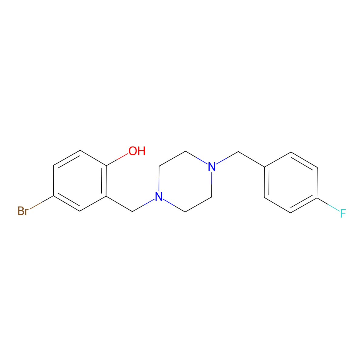 4-Bromo-2-({4-[(4-fluorophenyl)methyl]piperazin-1-YL}methyl)phenol molecular structure, CAS 424801-06-9