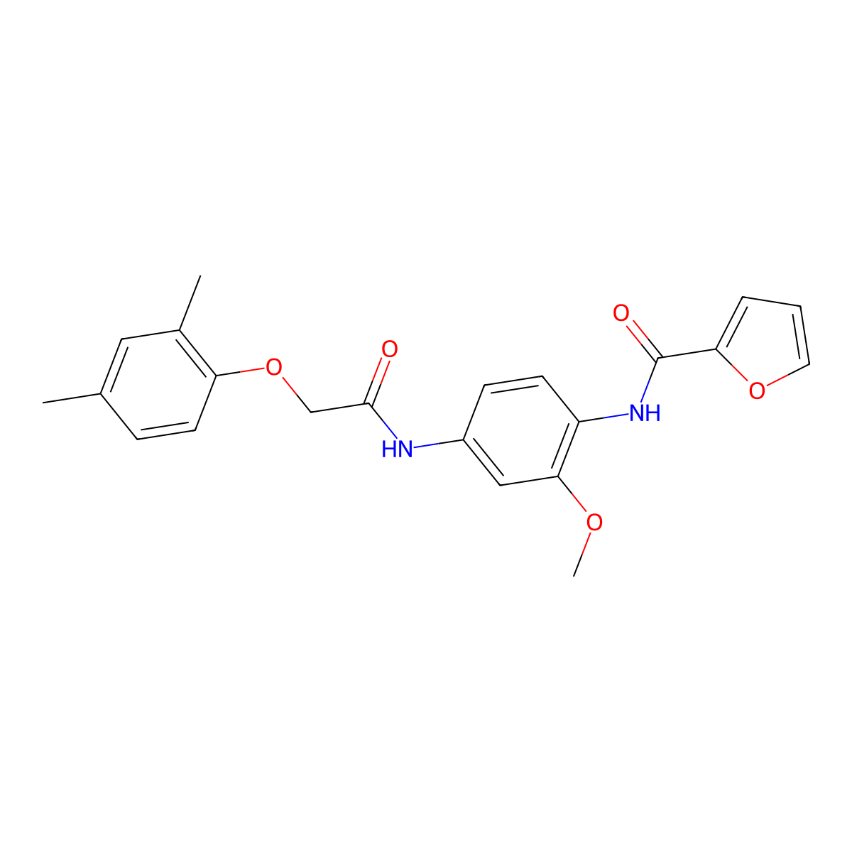 N-[4-[[2-(2,4-dimethylphenoxy)acetyl]amino]-2-methoxyphenyl]furan-2-carboxamide molecular structure, CAS 424801-11-6