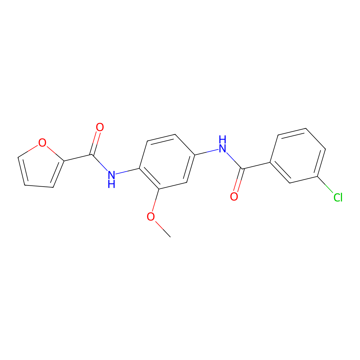 N-[4-[(3-chlorobenzoyl)amino]-2-methoxyphenyl]furan-2-carboxamide molecular structure, CAS 424801-27-4