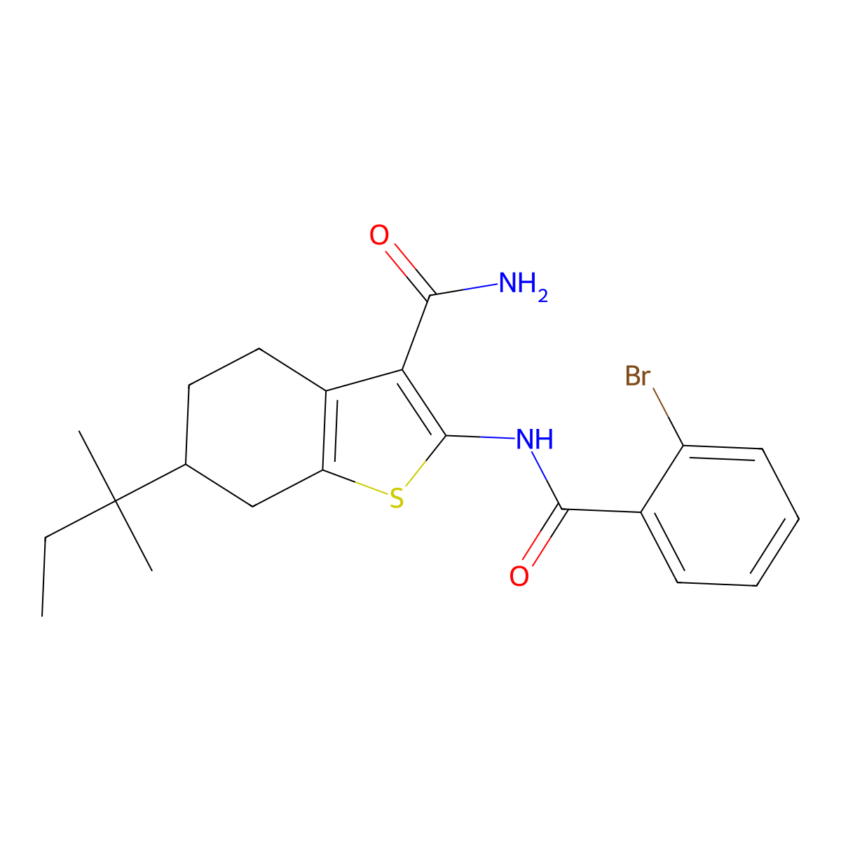 2-[(2-Bromobenzoyl)amino]-6-(2-methylbutan-2-yl)-4,5,6,7-tetrahydro-1-benzothiophene-3-carboxamide molecular structure, CAS 424801-60-5