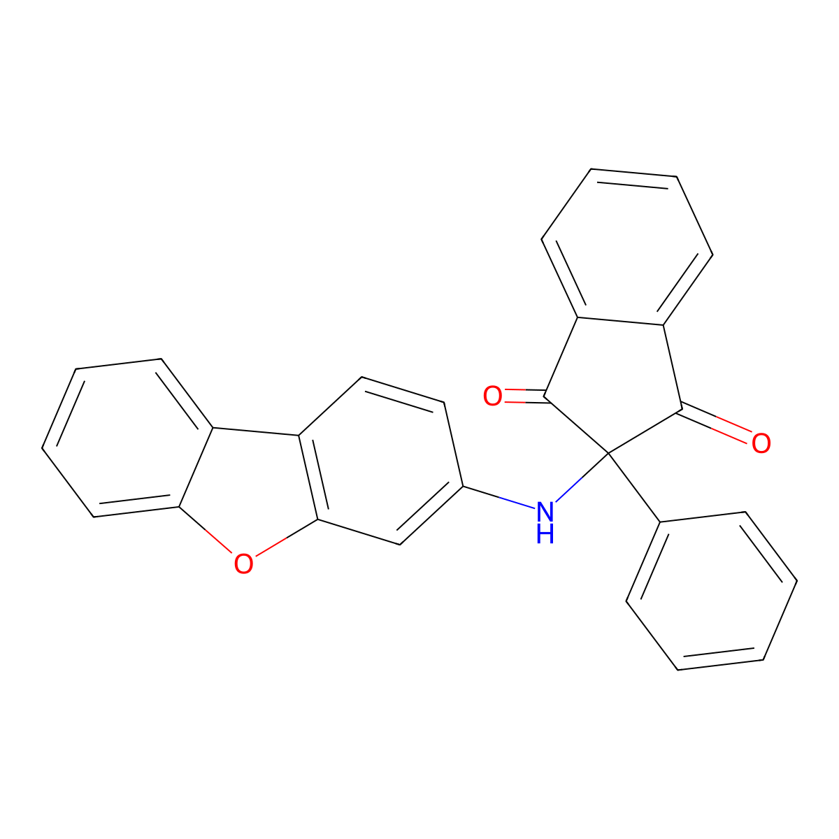 2-(Dibenzofuran-3-ylamino)-2-phenylindene-1,3-dione molecular structure, CAS 424801-78-5