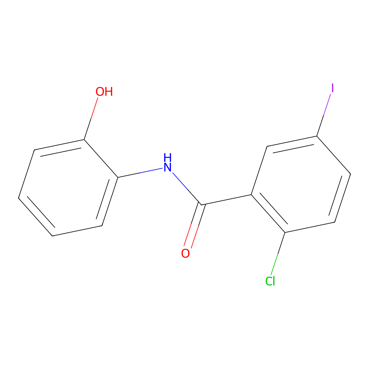 2-chloro-N-(2-hydroxyphenyl)-5-iodobenzamide molecular structure, CAS 424801-93-4