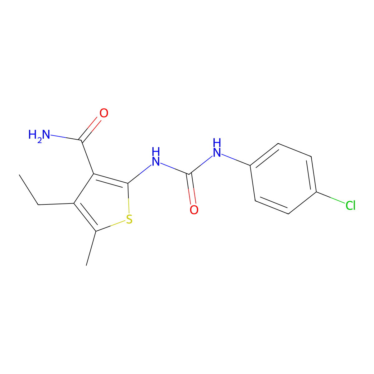 2-[(4-Chlorophenyl)carbamoylamino]-4-ethyl-5-methylthiophene-3-carboxamide molecular structure, CAS 424803-20-3