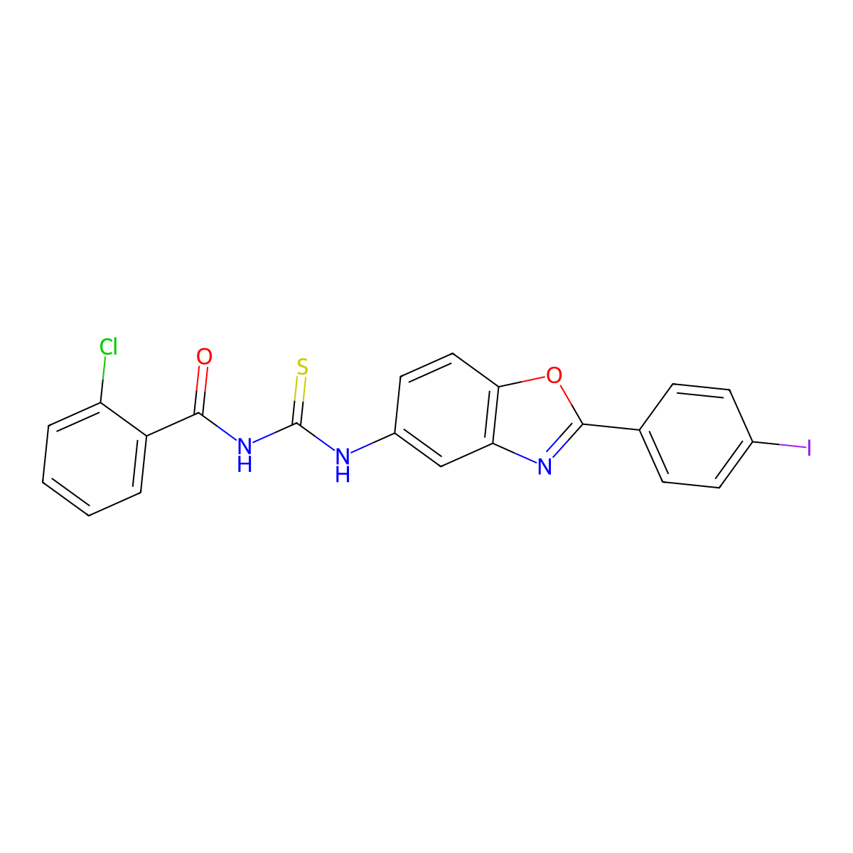 2-chloro-N-[[2-(4-iodophenyl)-1,3-benzoxazol-5-yl]carbamothioyl]benzamide molecular structure, CAS 424803-31-6