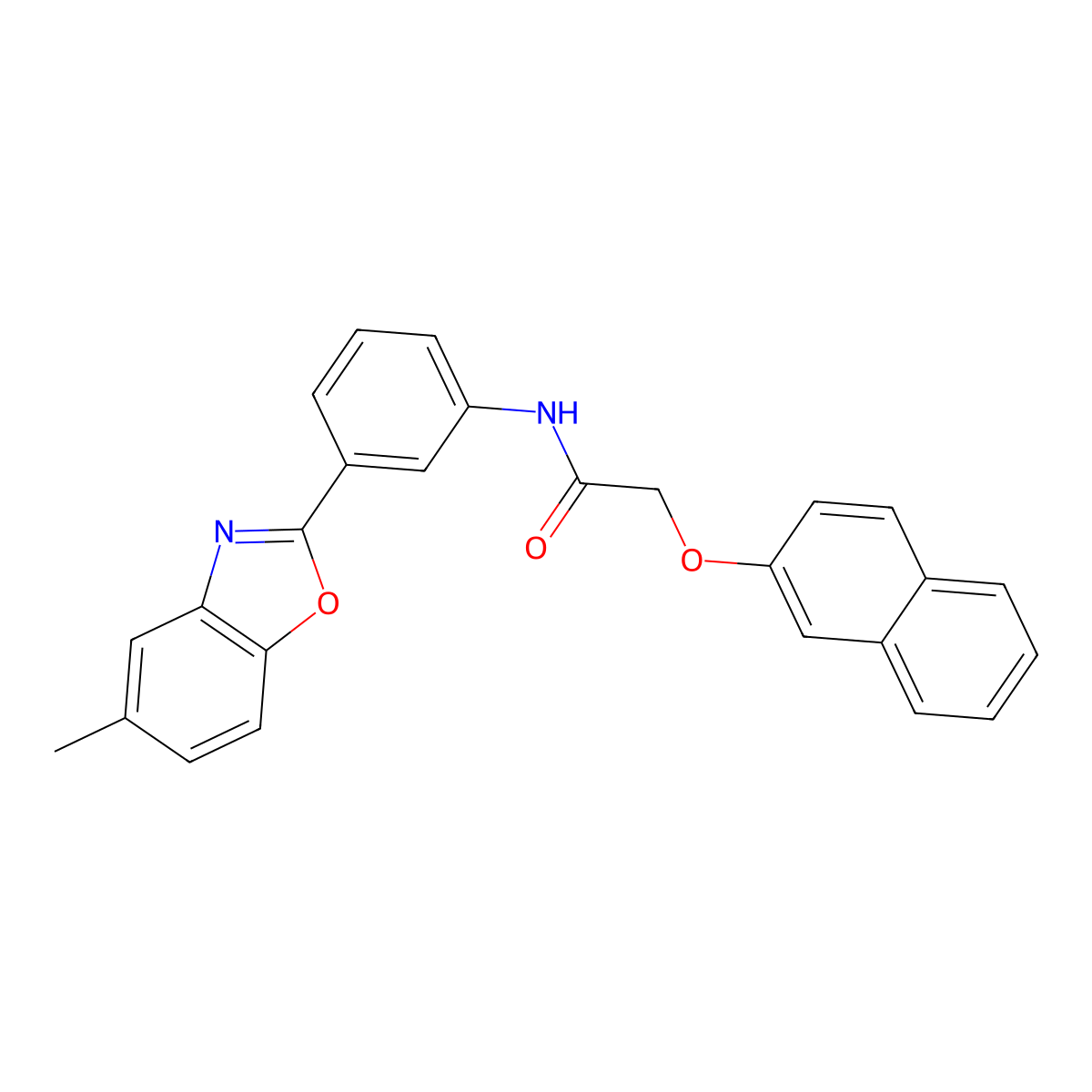 N-[3-(5-methyl-1,3-benzoxazol-2-yl)phenyl]-2-naphthalen-2-yloxyacetamide molecular structure, CAS 424803-61-2