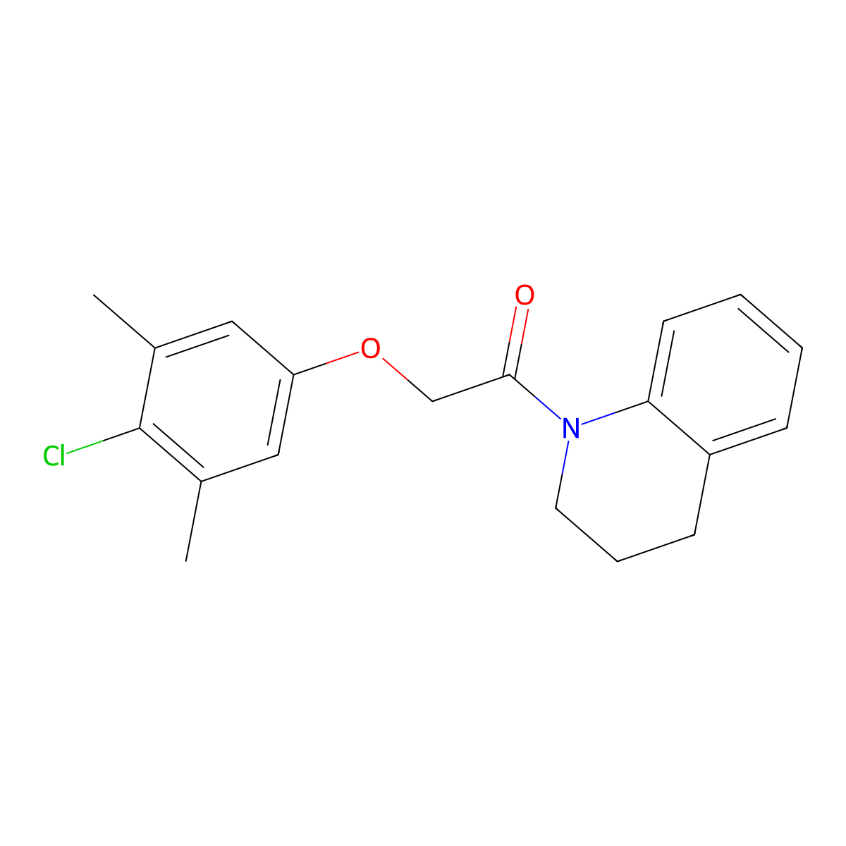 2-(4-chloro-3,5-dimethylphenoxy)-1-(3,4-dihydro-2H-quinolin-1-yl)ethanone molecular structure, CAS 424803-87-2