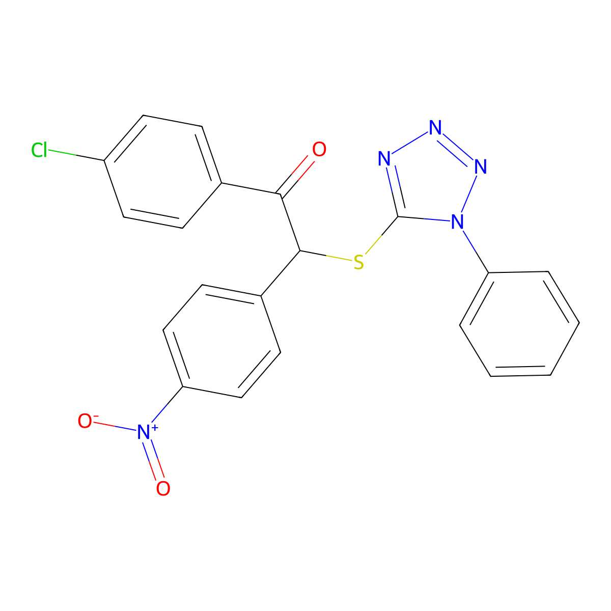 1-(4-Chlorophenyl)-2-(4-nitrophenyl)-2-(1-phenyltetrazol-5-yl)sulfanylethanone molecular structure, CAS 424803-92-9