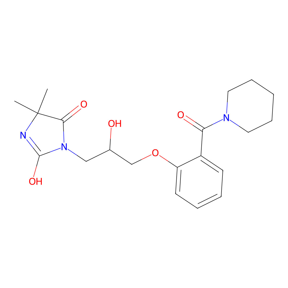3-[2-Hydroxy-3-[2-(piperidine-1-carbonyl)phenoxy]propyl]-5,5-dimethylimidazolidine-2,4-dione molecular structure, CAS 424804-38-6