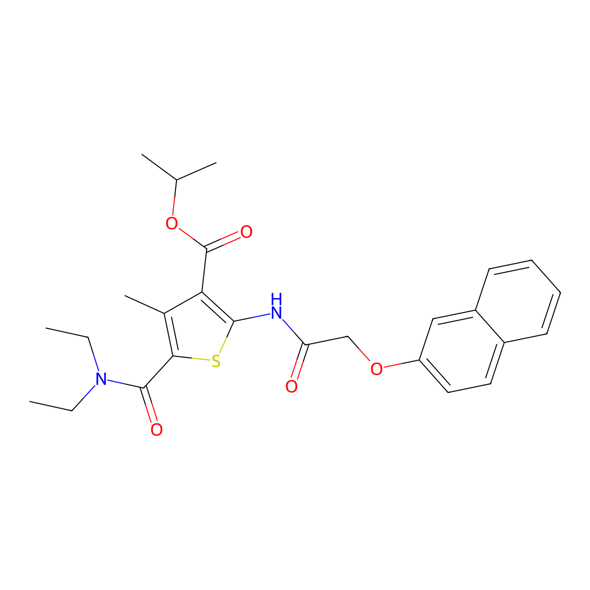 Propan-2-yl 5-(diethylcarbamoyl)-4-methyl-2-[(2-naphthalen-2-yloxyacetyl)amino]thiophene-3-carboxylate molecular structure, CAS 424804-60-4