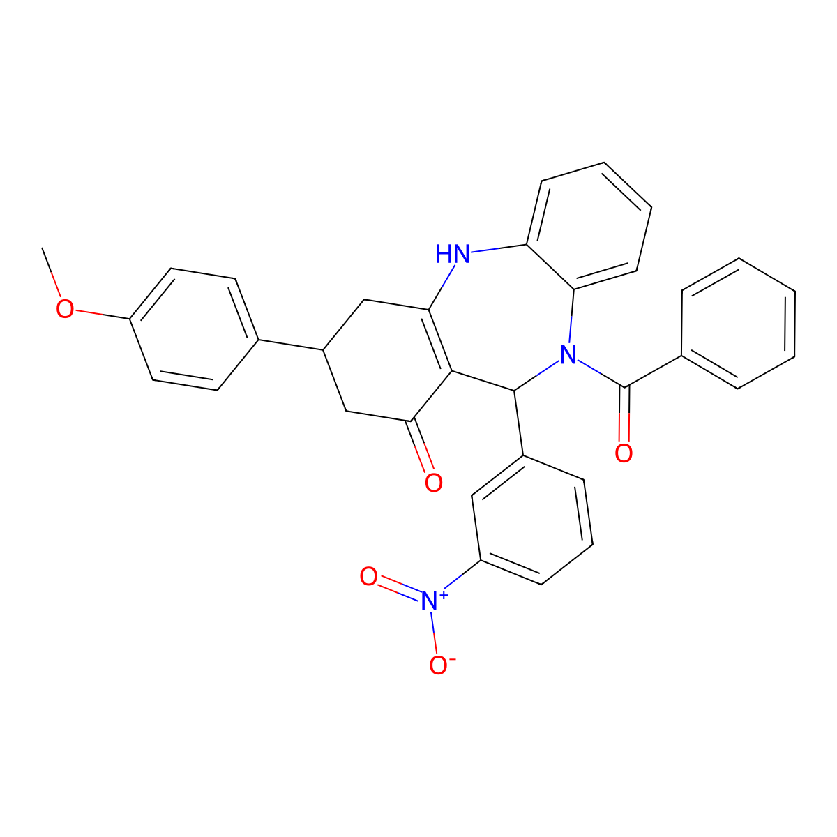5-benzoyl-9-(4-methoxyphenyl)-6-(3-nitrophenyl)-8,9,10,11-tetrahydro-6H-benzo[b][1,4]benzodiazepin-7-one molecular structure, CAS 424804-78-4