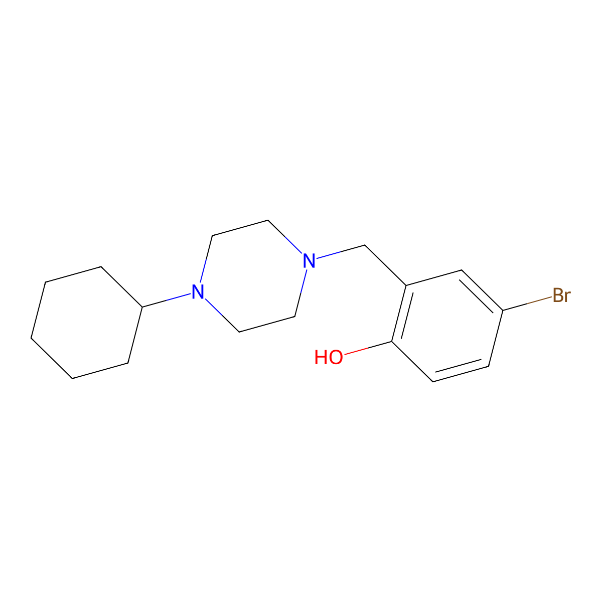 4-Bromo-2-[(4-cyclohexylpiperazin-1-yl)methyl]phenol molecular structure, CAS 424804-83-1