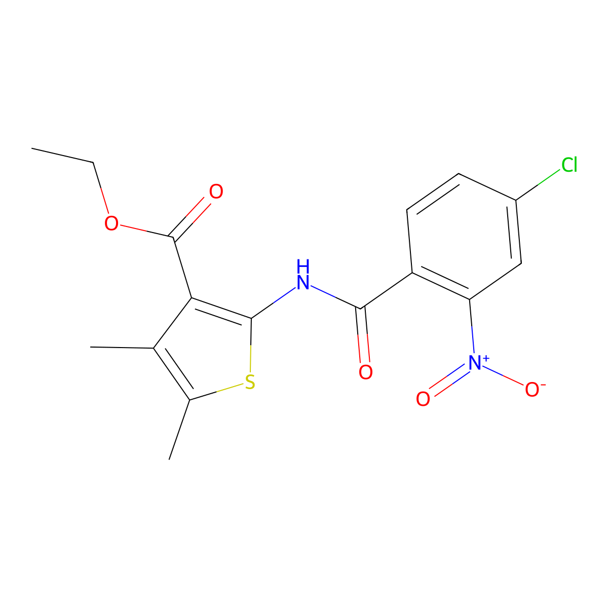 Ethyl 2-[(4-chloro-2-nitrobenzoyl)amino]-4,5-dimethylthiophene-3-carboxylate molecular structure, CAS 424804-91-1