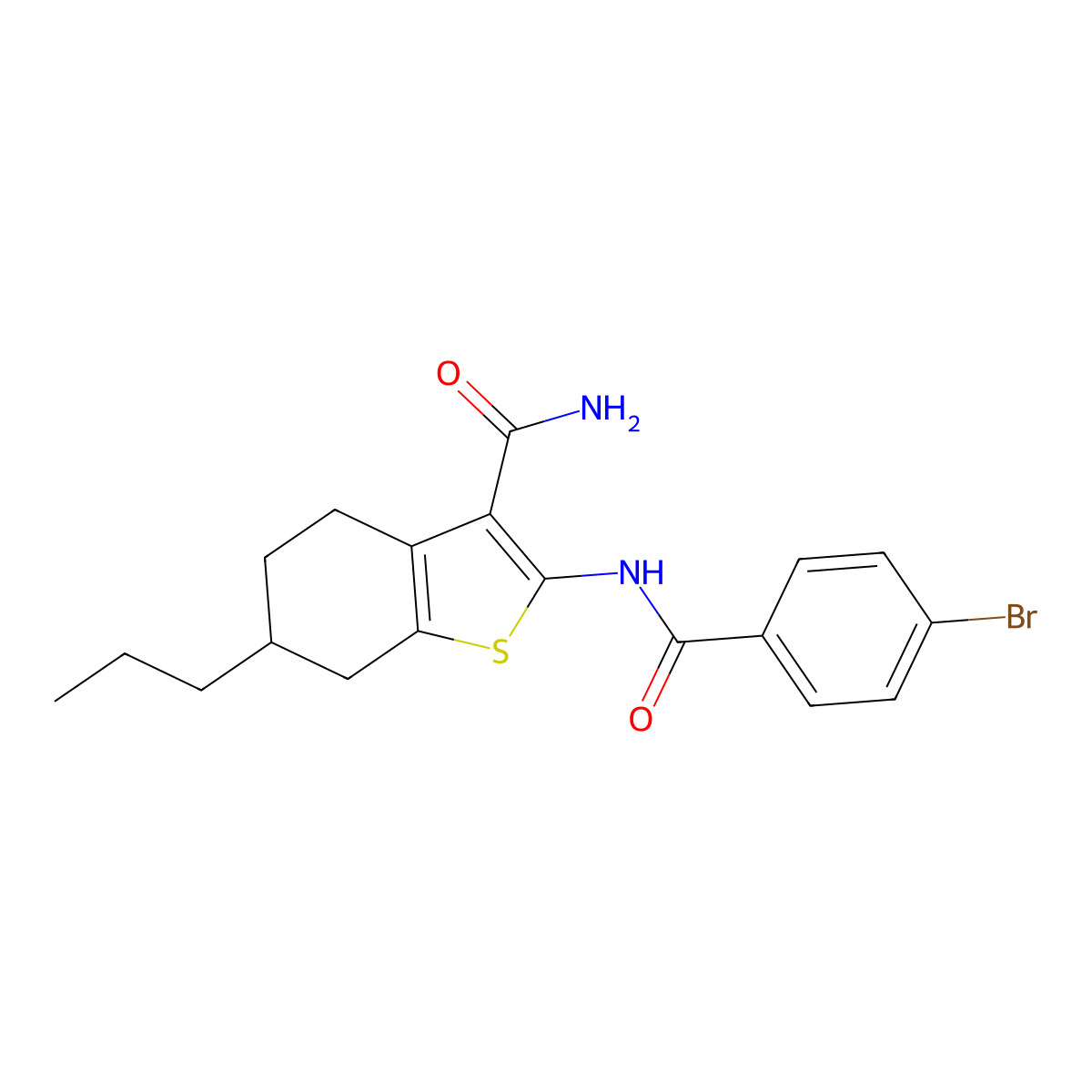 2-[(4-Bromobenzoyl)amino]-6-propyl-4,5,6,7-tetrahydro-1-benzothiophene-3-carboxamide molecular structure, CAS 424805-24-3