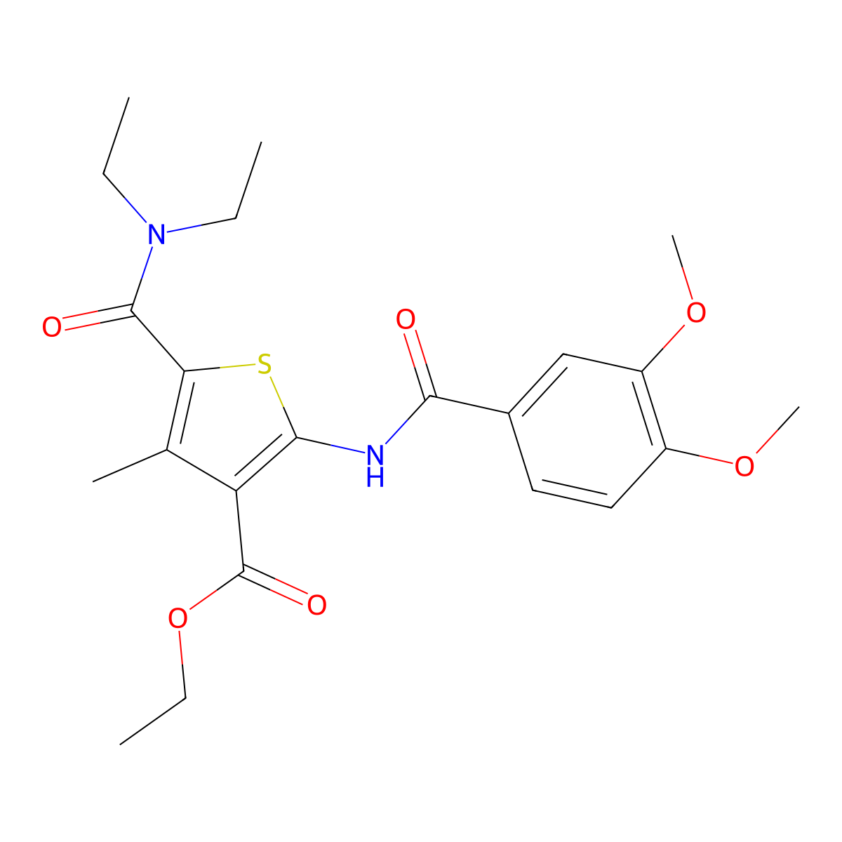 Ethyl 5-(diethylcarbamoyl)-2-[(3,4-dimethoxybenzoyl)amino]-4-methylthiophene-3-carboxylate molecular structure, CAS 424805-57-2
