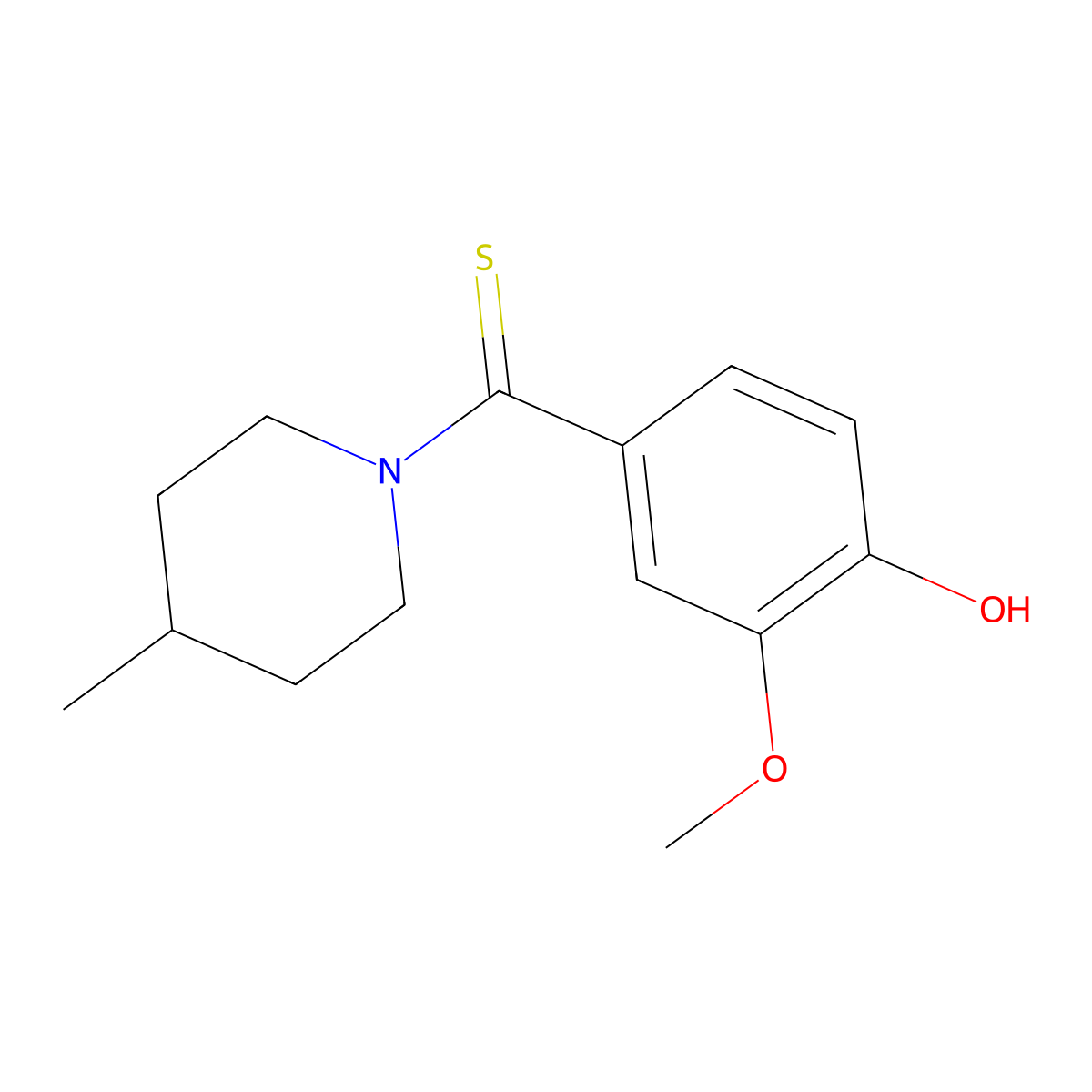 (4-Hydroxy-3-methoxyphenyl)(4-methylpiperidin-1-yl)methanethione molecular structure, CAS 424805-59-4