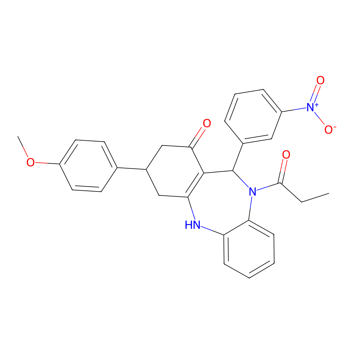 9-(4-methoxyphenyl)-6-(3-nitrophenyl)-5-propanoyl-8,9,10,11-tetrahydro-6H-benzo[b][1,4]benzodiazepin-7-one molecular structure, CAS 424805-98-1