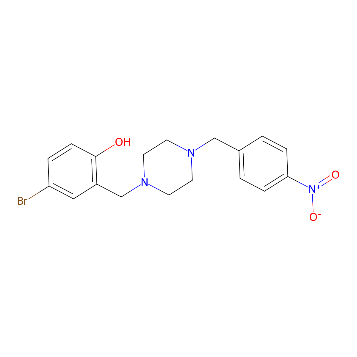 4-Bromo-2-[[4-[(4-nitrophenyl)methyl]piperazin-1-yl]methyl]phenol molecular structure, CAS 424806-00-8