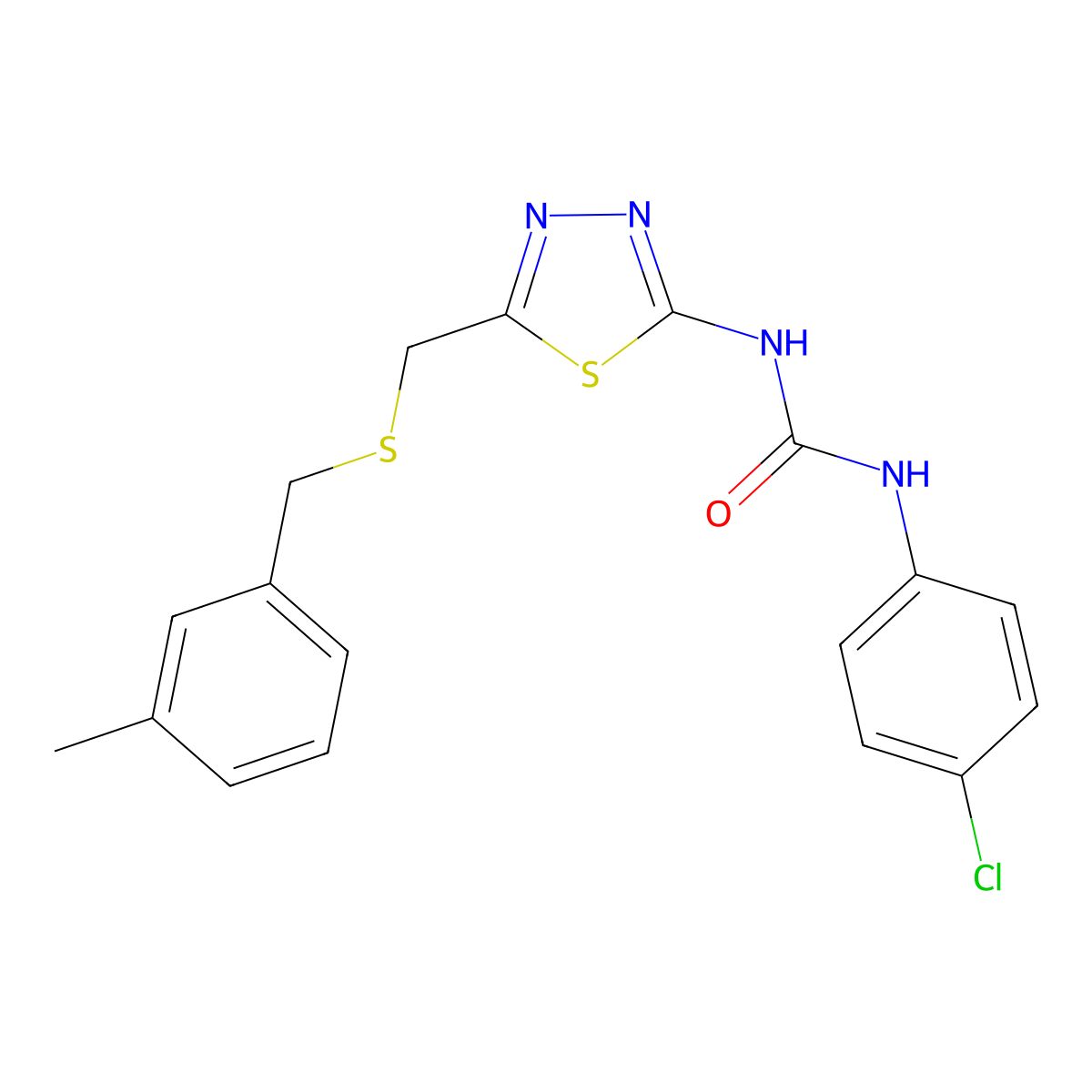 1-(4-Chlorophenyl)-3-[5-[(3-methylphenyl)methylsulfanylmethyl]-1,3,4-thiadiazol-2-yl]urea molecular structure, CAS 424806-70-2