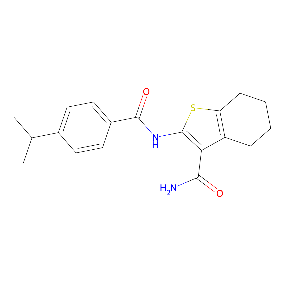 2-[(4-Propan-2-ylbenzoyl)amino]-4,5,6,7-tetrahydro-1-benzothiophene-3-carboxamide molecular structure, CAS 424806-98-4