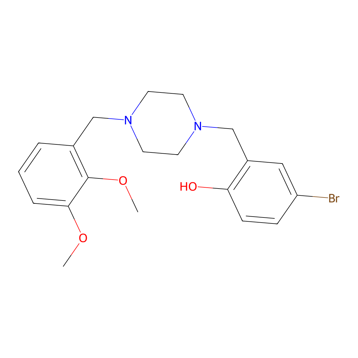 4-Bromo-2-{[4-(2,3-dimethoxybenzyl)piperazin-1-yl]methyl}phenol molecular structure, CAS 424807-24-9
