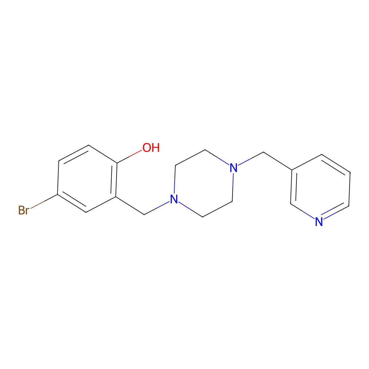 4-Bromo-2-[[4-(pyridin-3-ylmethyl)piperazin-1-yl]methyl]phenol molecular structure, CAS 424807-37-4
