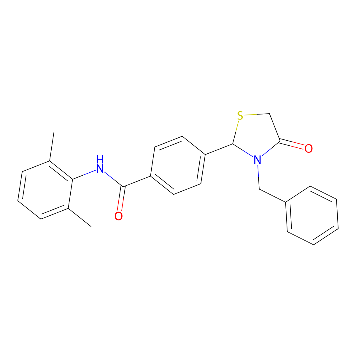 4-(3-benzyl-4-oxo-1,3-thiazolidin-2-yl)-N-(2,6-dimethylphenyl)benzamide molecular structure, CAS 424807-64-7
