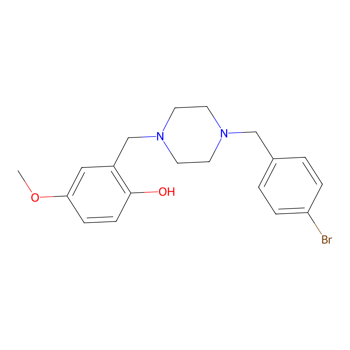 2-[[4-[(4-Bromophenyl)methyl]piperazin-1-yl]methyl]-4-methoxyphenol molecular structure, CAS 424807-85-2