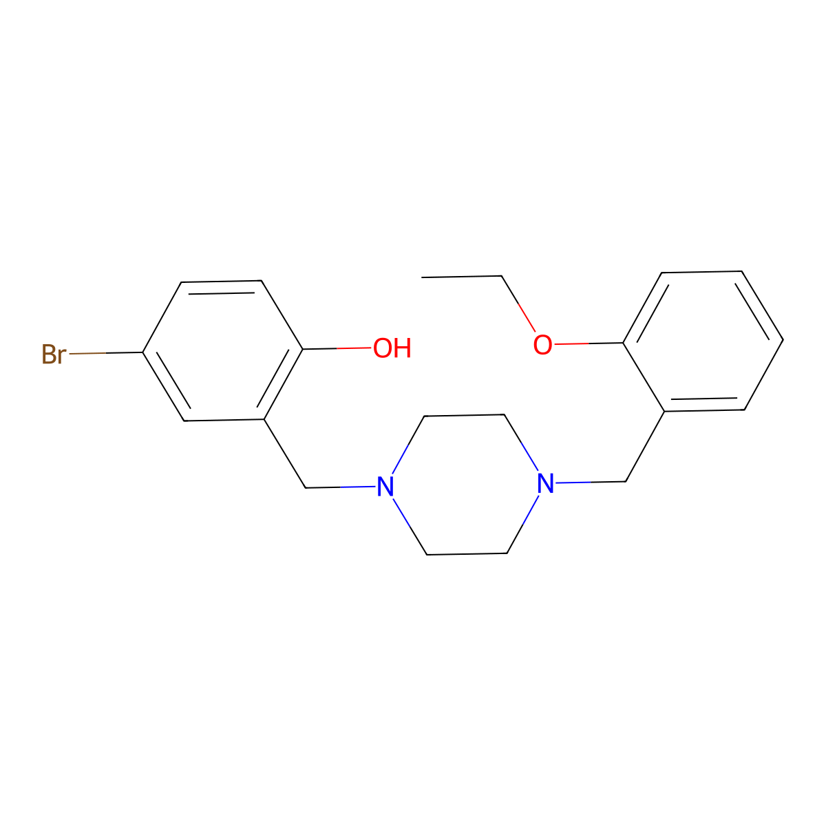 4-Bromo-2-[[4-[(2-ethoxyphenyl)methyl]piperazin-1-yl]methyl]phenol molecular structure, CAS 424807-99-8