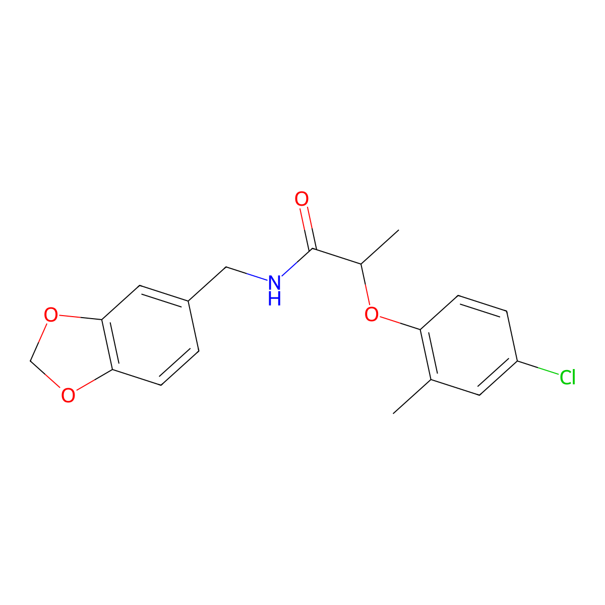 N-(1,3-benzodioxol-5-ylmethyl)-2-(4-chloro-2-methylphenoxy)propanamide molecular structure, CAS 424808-42-4