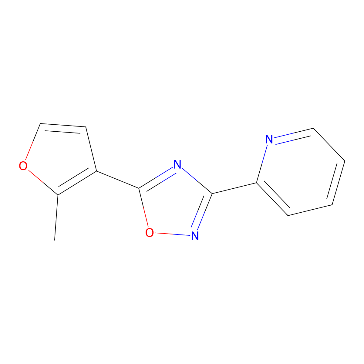 5-(2-Methylfuran-3-yl)-3-pyridin-2-yl-1,2,4-oxadiazole molecular structure, CAS 424809-26-7