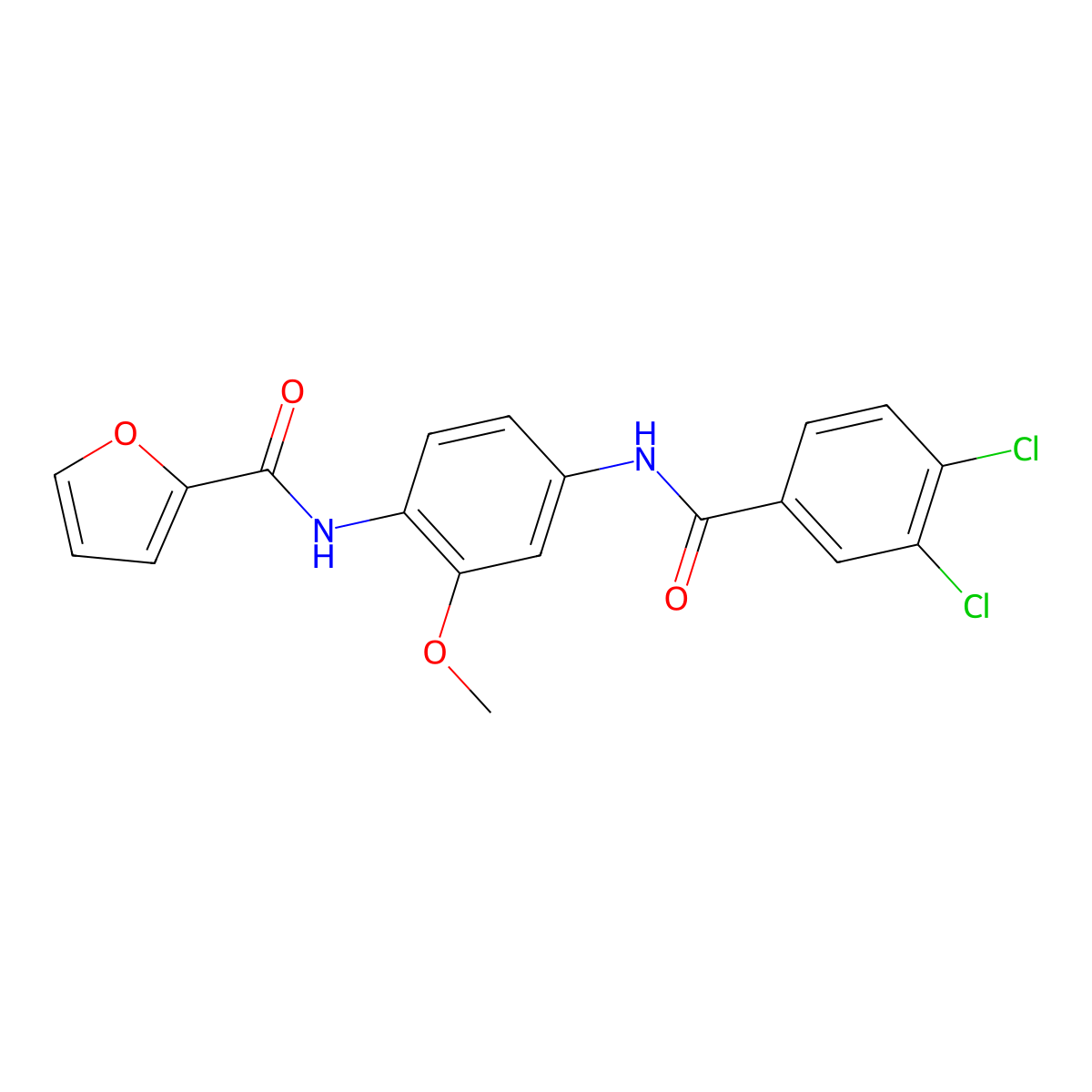 N-[4-[(3,4-dichlorobenzoyl)amino]-2-methoxyphenyl]furan-2-carboxamide molecular structure, CAS 424809-38-1