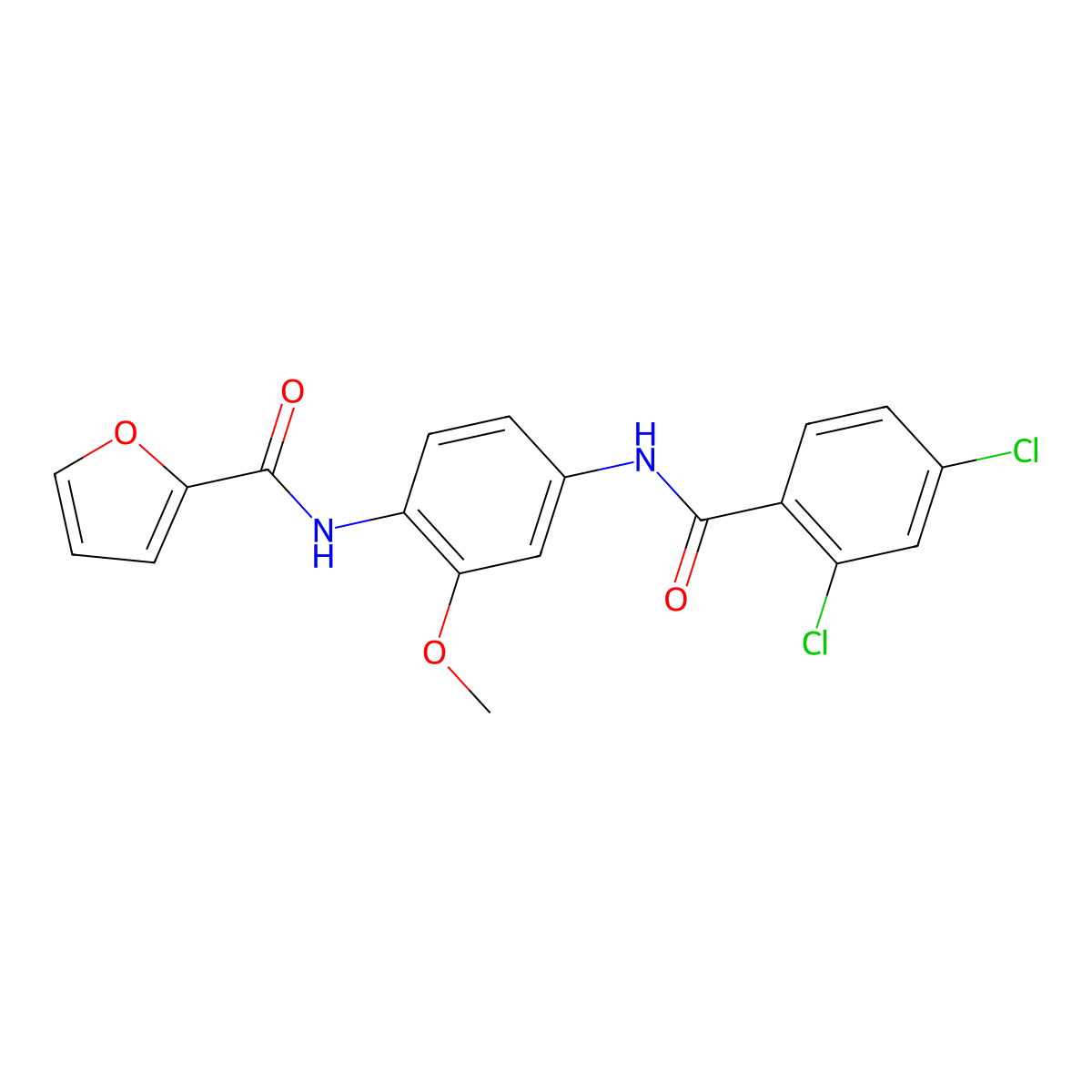 N-[4-[(2,4-dichlorobenzoyl)amino]-2-methoxyphenyl]furan-2-carboxamide molecular structure, CAS 424809-89-2