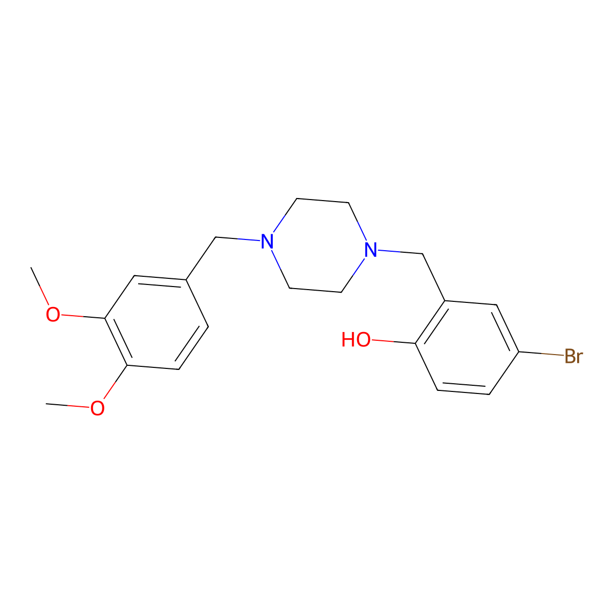 4-Bromo-2-{[4-(3,4-dimethoxybenzyl)piperazin-1-yl]methyl}phenol molecular structure, CAS 424810-36-6