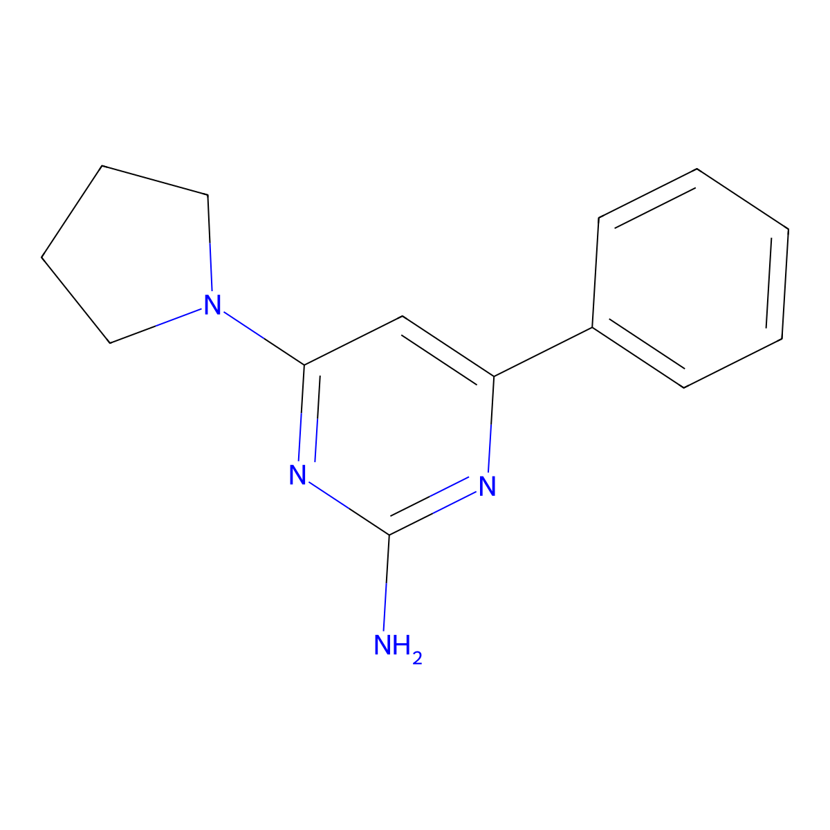 4-Phenyl-6-pyrrolidin-1-ylpyrimidin-2-amine molecular structure, CAS 424810-78-6