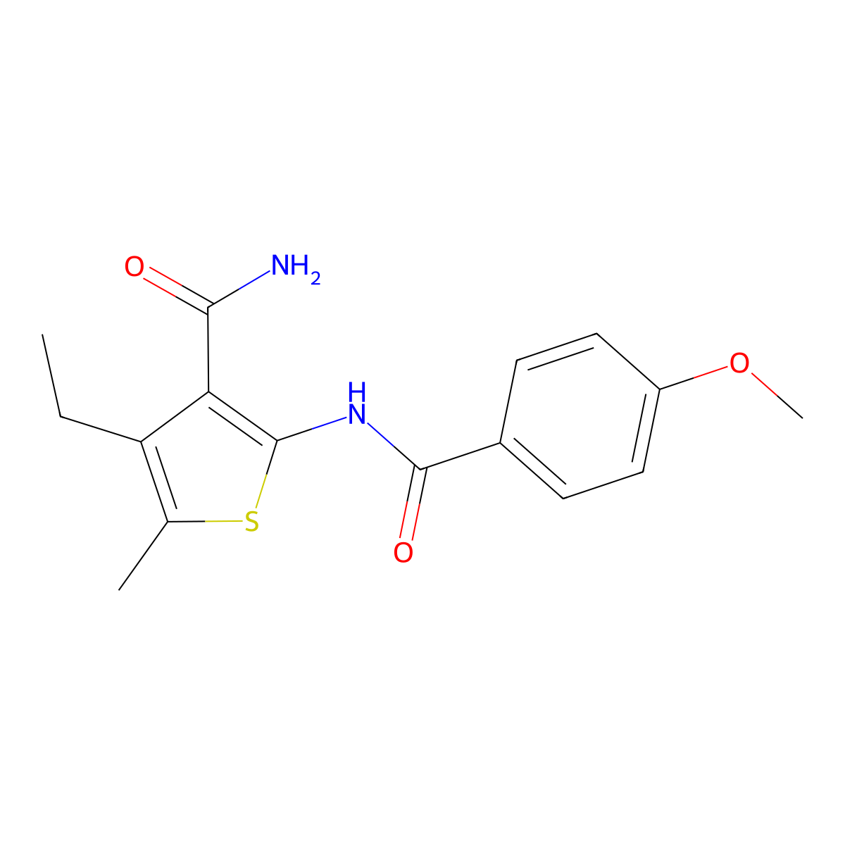 4-Ethyl-2-[(4-methoxybenzoyl)amino]-5-methylthiophene-3-carboxamide molecular structure, CAS 424810-86-6