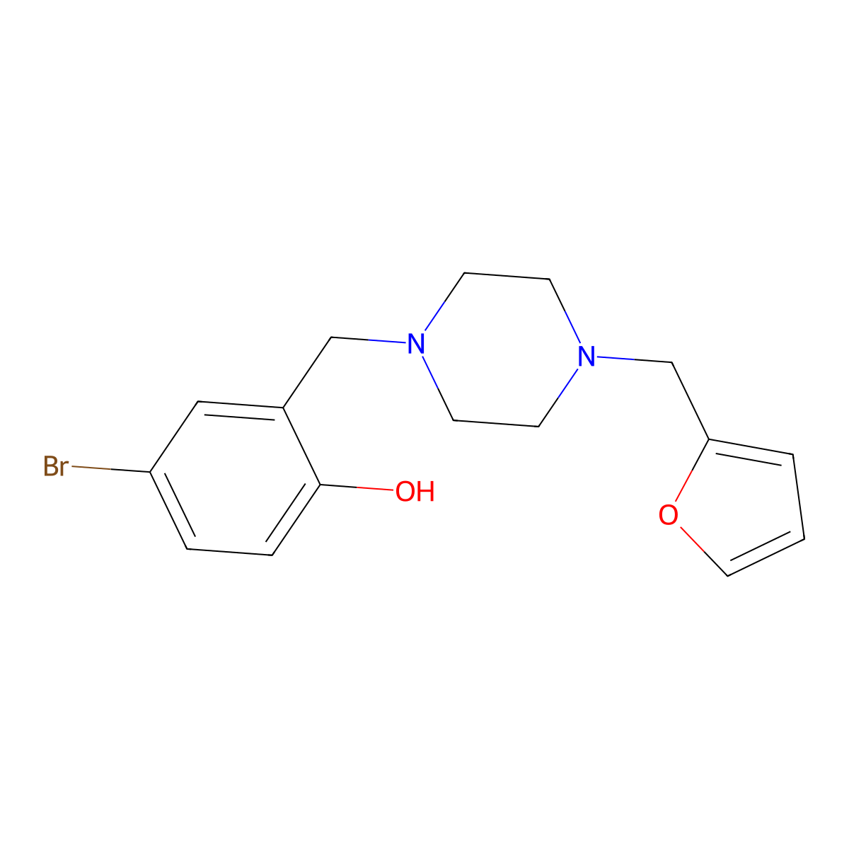 4-Bromo-2-{[4-(furan-2-ylmethyl)piperazin-1-yl]methyl}phenol molecular structure, CAS 424811-19-8