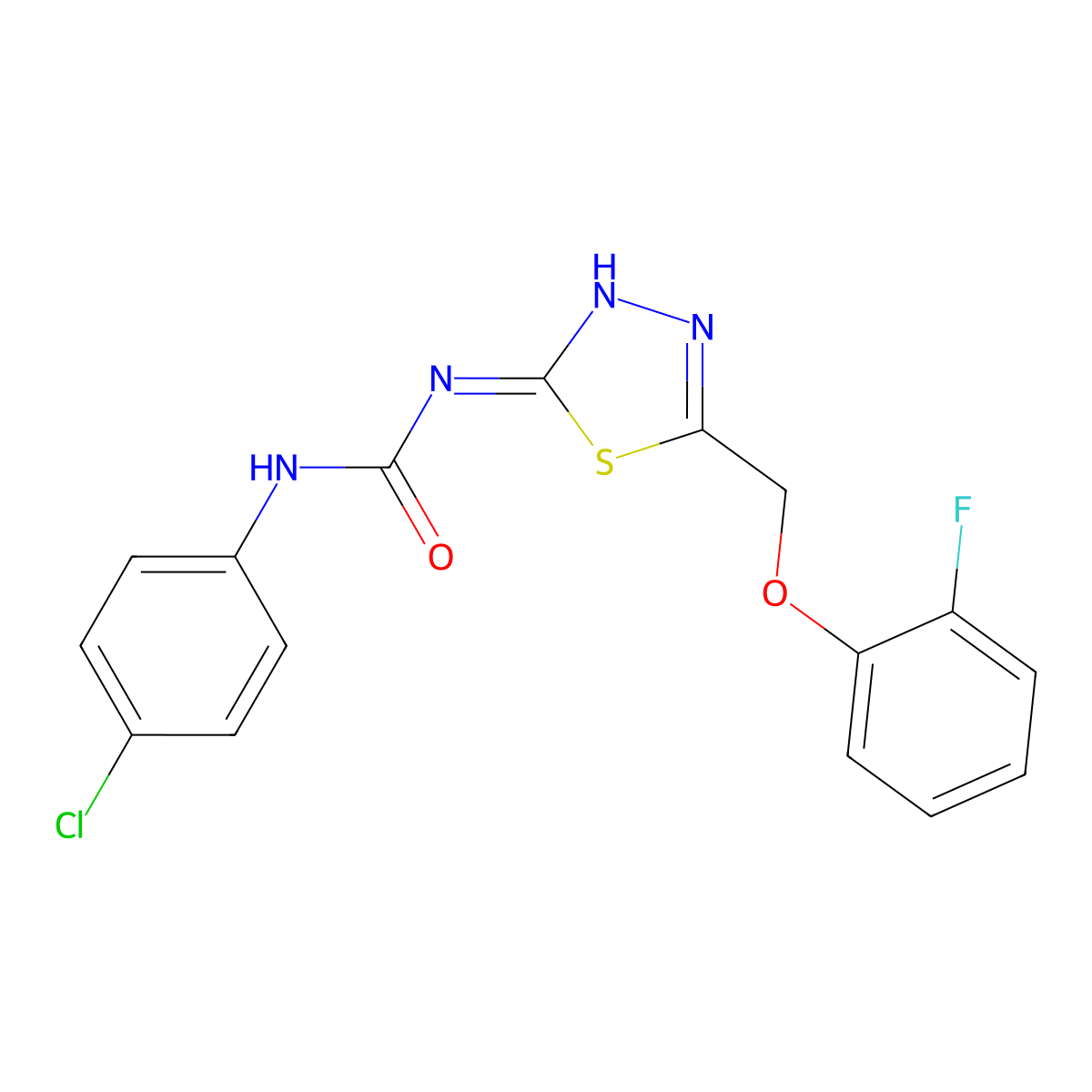 1-(4-Chlorophenyl)-3-[5-[(2-fluorophenoxy)methyl]-1,3,4-thiadiazol-2-yl]urea molecular structure, CAS 424811-48-3