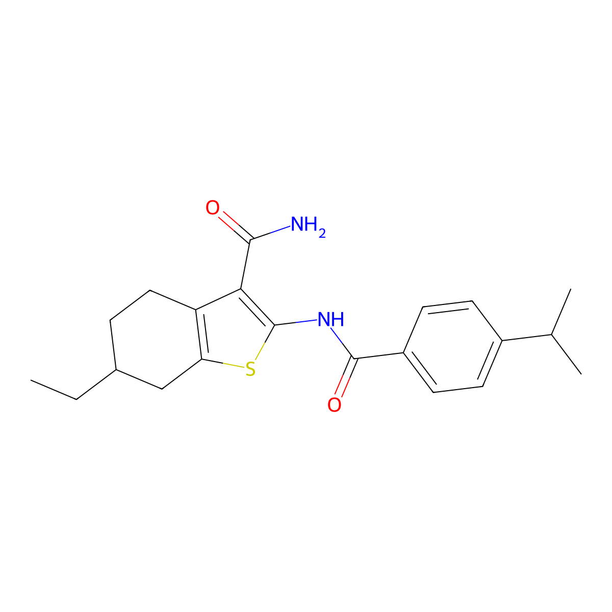 6-Ethyl-2-[(4-propan-2-ylbenzoyl)amino]-4,5,6,7-tetrahydro-1-benzothiophene-3-carboxamide molecular structure, CAS 424811-90-5