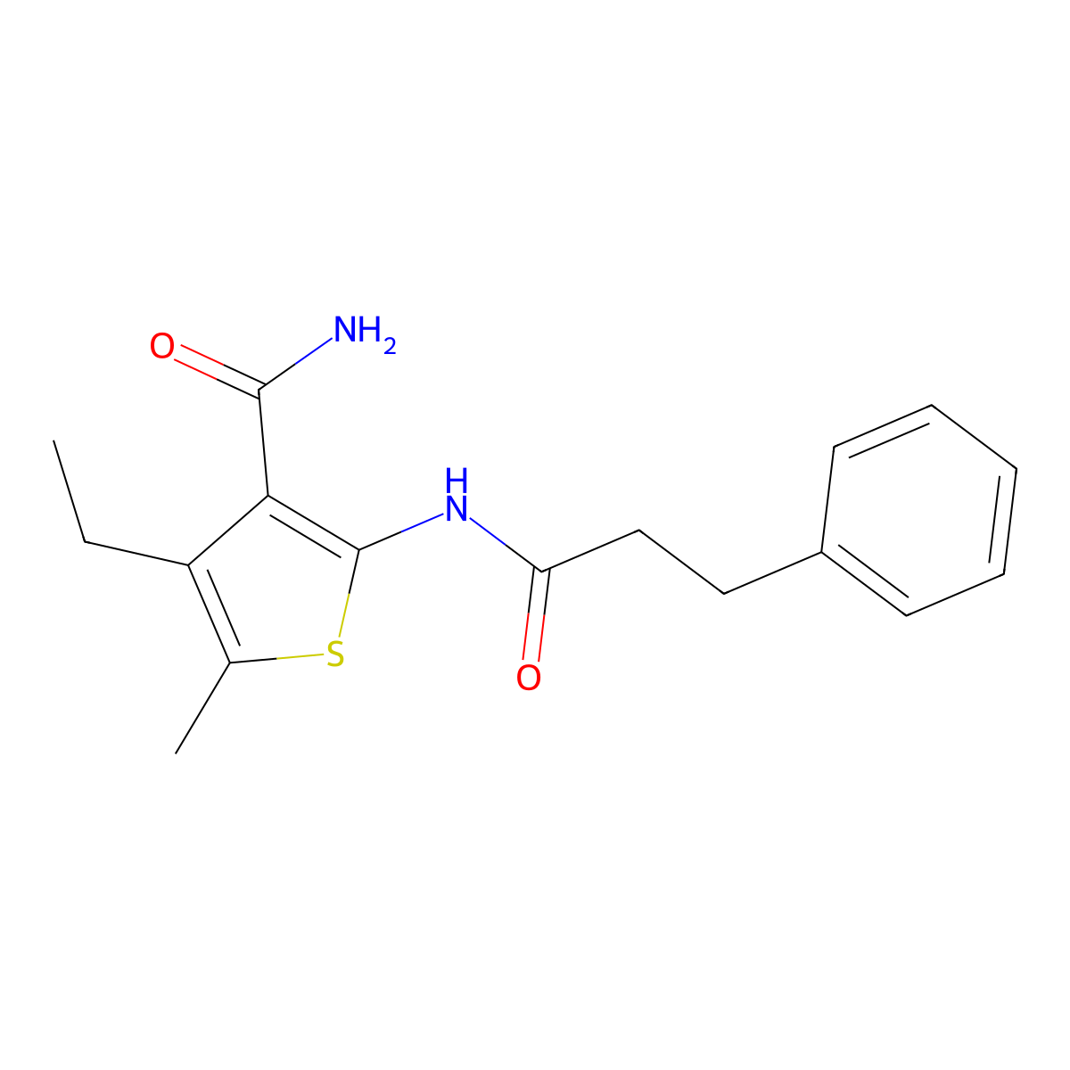 4-Ethyl-5-methyl-2-(3-phenylpropanoylamino)thiophene-3-carboxamide molecular structure, CAS 424811-95-0