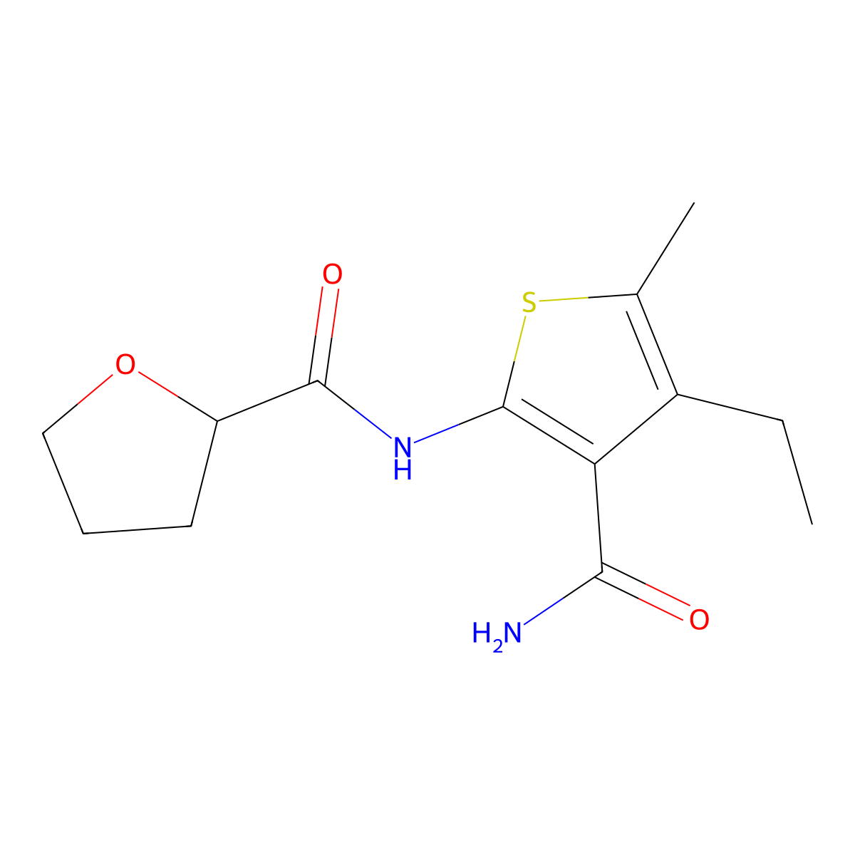N-(3-carbamoyl-4-ethyl-5-methylthiophen-2-yl)oxolane-2-carboxamide molecular structure, CAS 424812-53-3