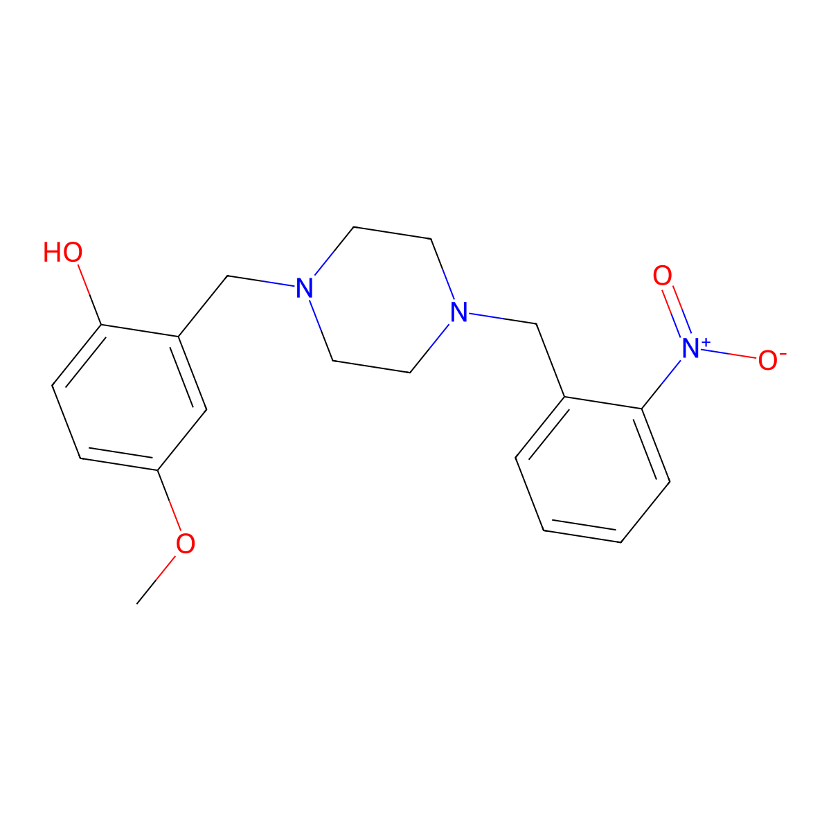 4-Methoxy-2-{[4-(2-nitrobenzyl)piperazin-1-yl]methyl}phenol molecular structure, CAS 424812-67-9