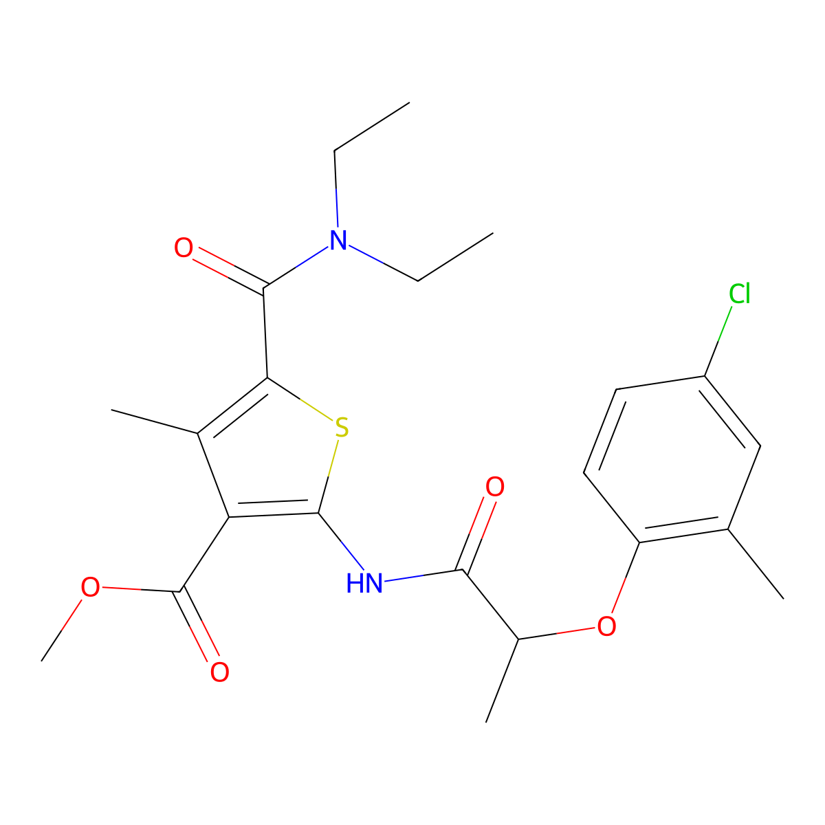 Methyl 2-{[2-(4-chloro-2-methylphenoxy)propanoyl]amino}-5-(diethylcarbamoyl)-4-methylthiophene-3-carboxylate molecular structure, CAS 424812-77-1