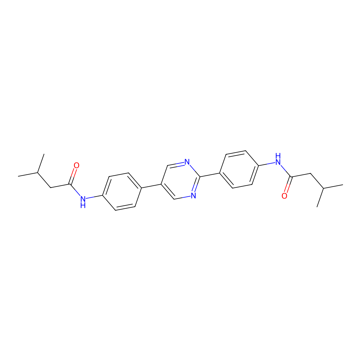 3-methyl-N-[4-[2-[4-(3-methylbutanoylamino)phenyl]pyrimidin-5-yl]phenyl]butanamide molecular structure, CAS 424814-22-2