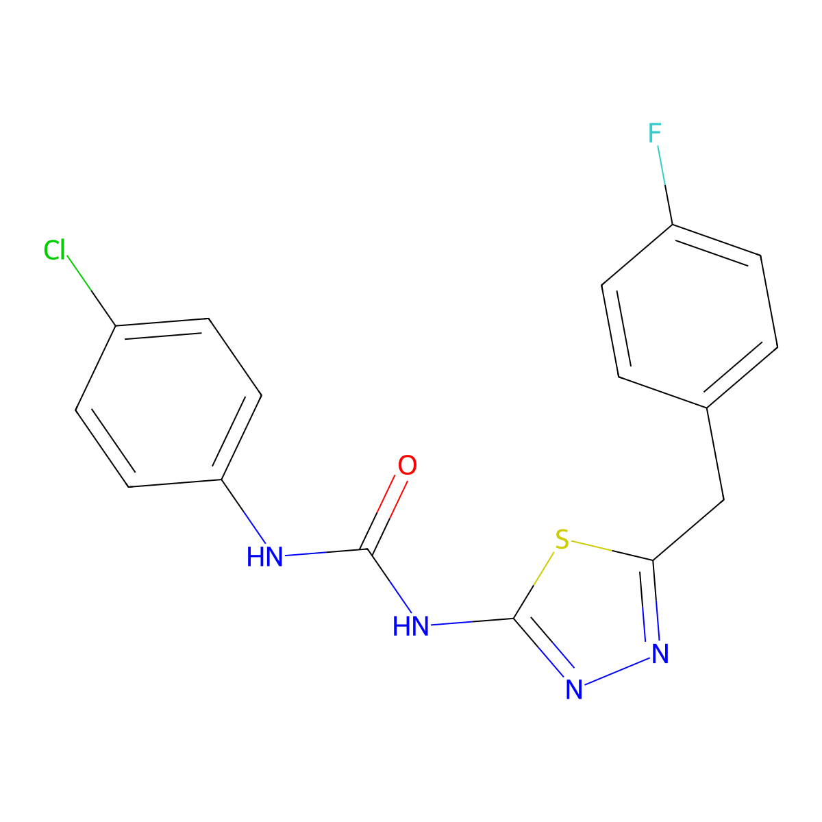 1-(4-Chlorophenyl)-3-[5-[(4-fluorophenyl)methyl]-1,3,4-thiadiazol-2-yl]urea molecular structure, CAS 424815-02-1