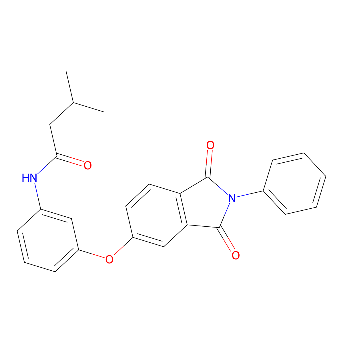 N-[3-(1,3-dioxo-2-phenylisoindol-5-yl)oxyphenyl]-3-methylbutanamide molecular structure, CAS 424815-35-0