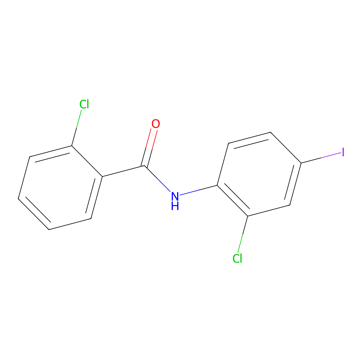 2-chloro-N-(2-chloro-4-iodophenyl)benzamide molecular structure, CAS 424815-36-1