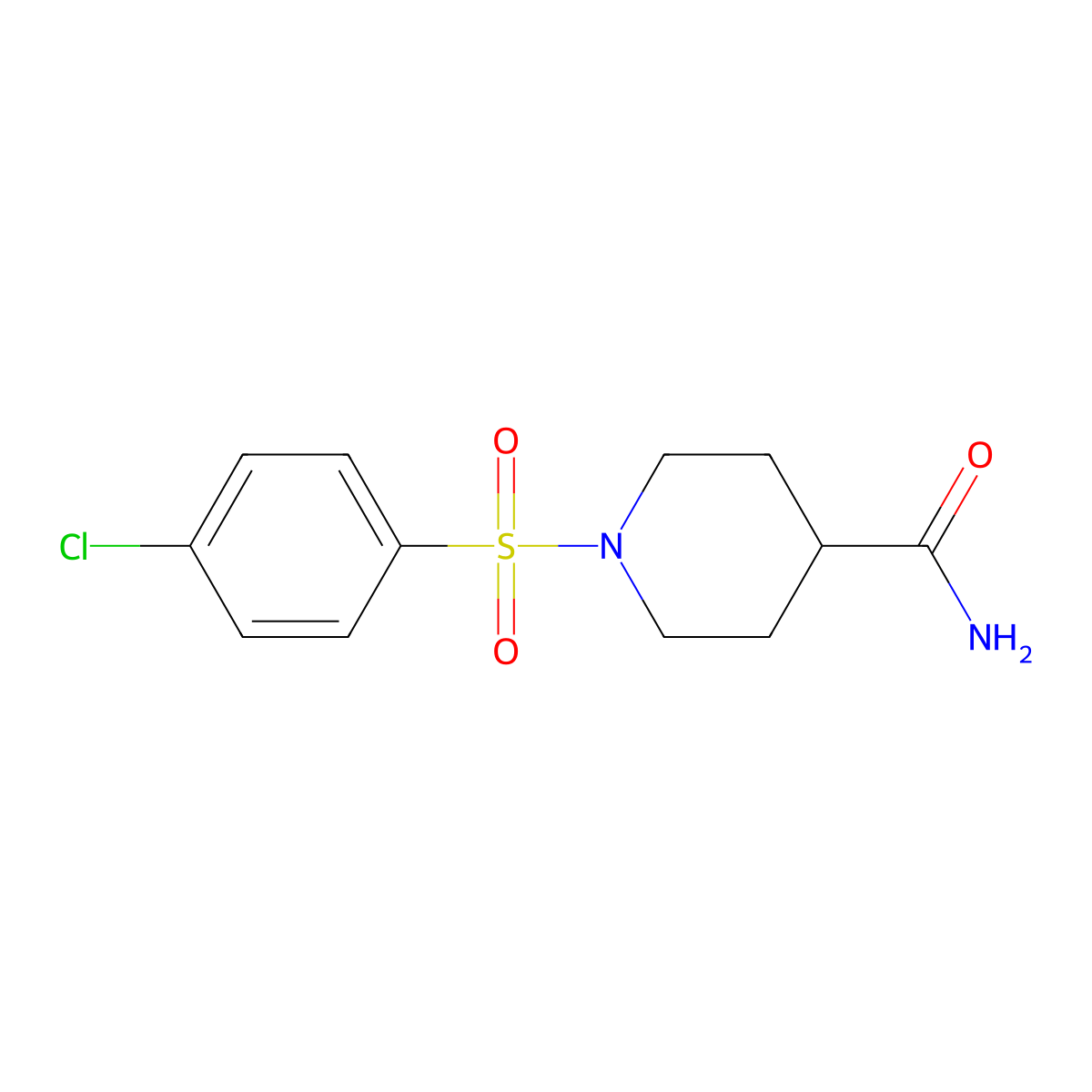 1-(4-Chlorophenyl)sulfonylpiperidine-4-carboxamide molecular structure, CAS 424816-44-4