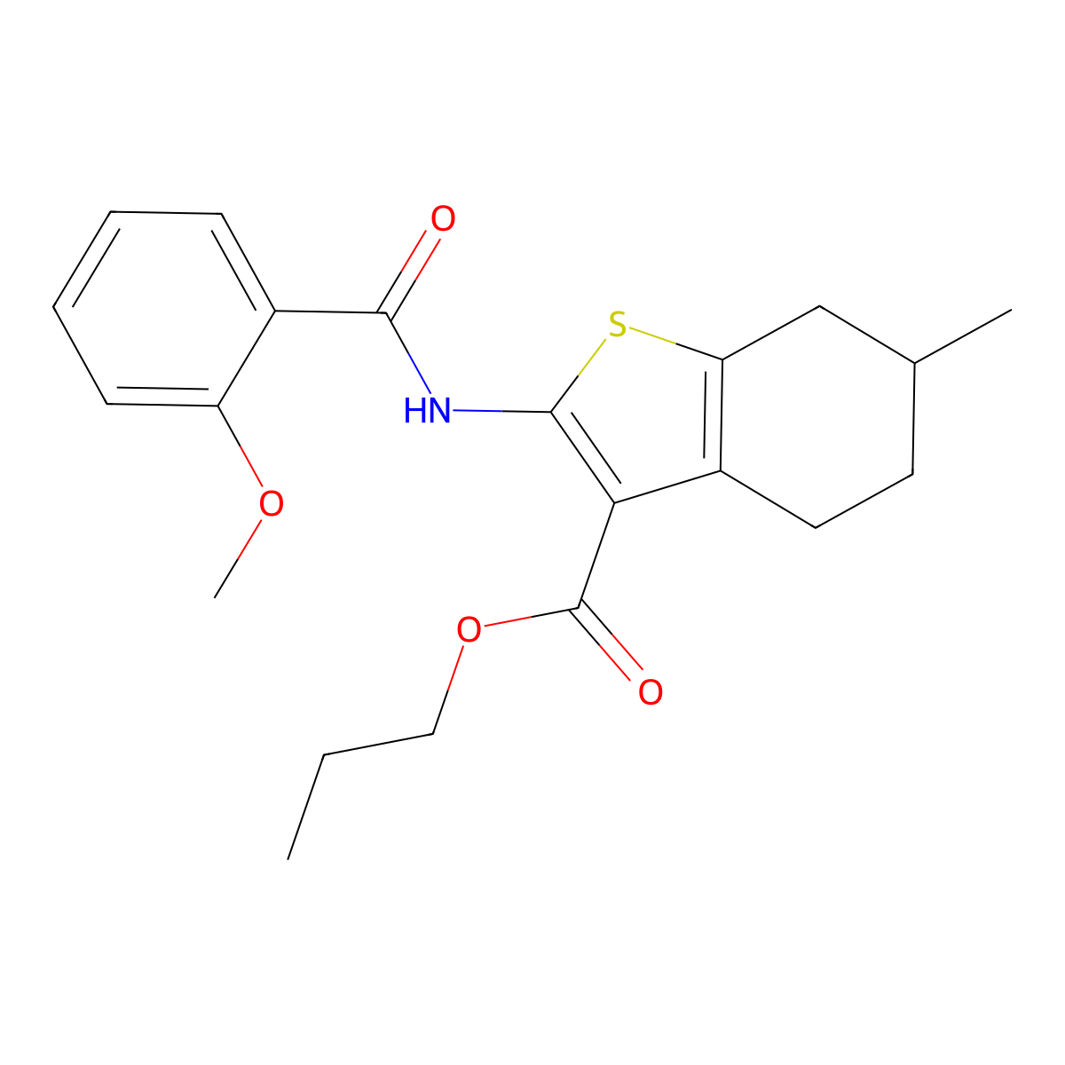 Propyl 2-[(2-methoxybenzoyl)amino]-6-methyl-4,5,6,7-tetrahydro-1-benzothiophene-3-carboxylate molecular structure, CAS 424816-58-0