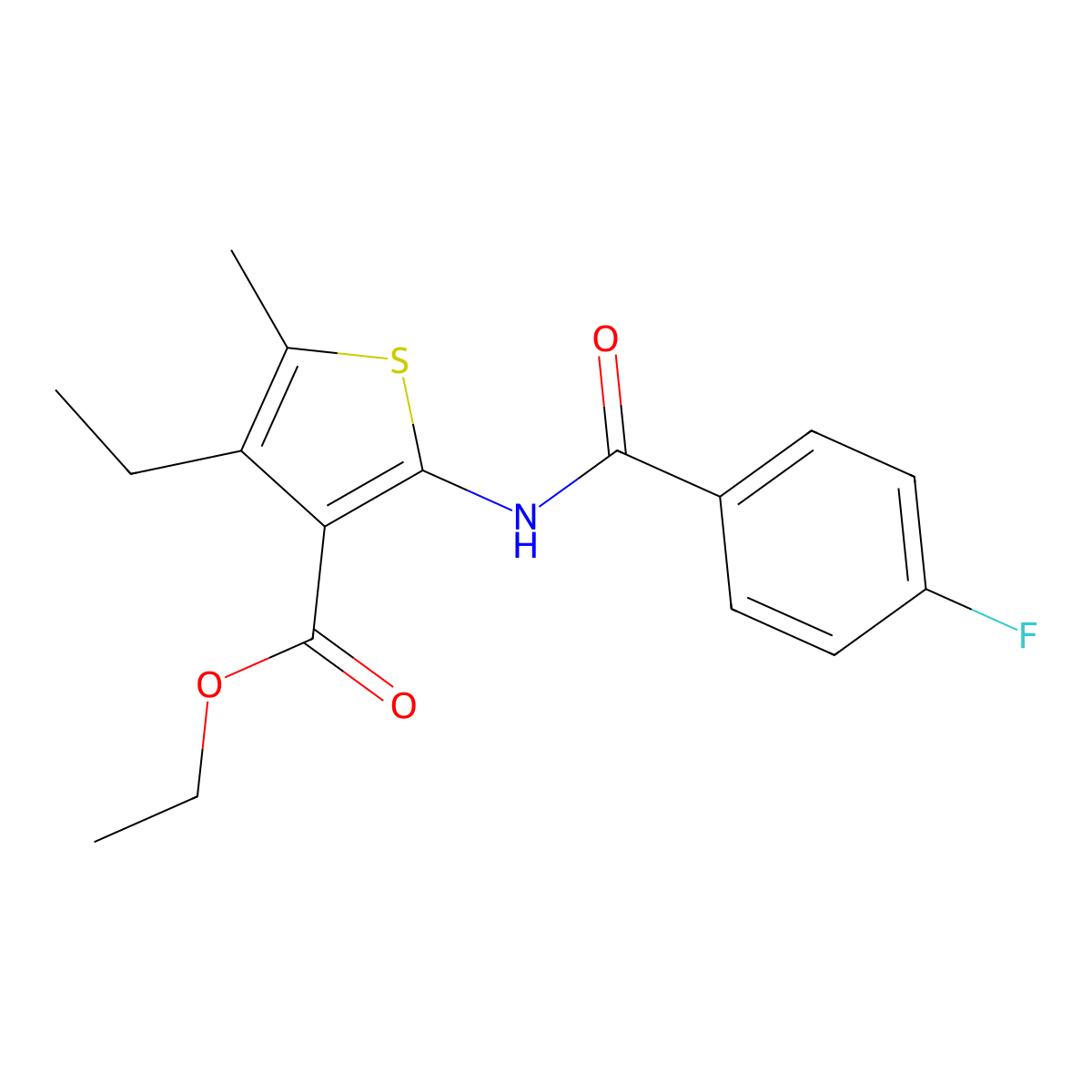 Ethyl 4-ethyl-2-[(4-fluorobenzoyl)amino]-5-methylthiophene-3-carboxylate molecular structure, CAS 424817-37-8